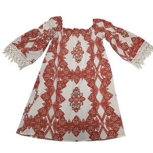 Taylor & Sage Off-Shoulder Red Patterned Mini Dress